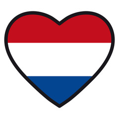 Obraz premium Flag of Netherlands in the shape of Heart with contrasting contour, symbol of love for his country, patriotism, icon for Independence Day.