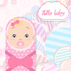 Baby girl, vector cute background.