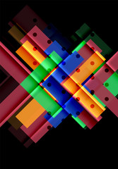 Colorful triangles and arrows on dark background