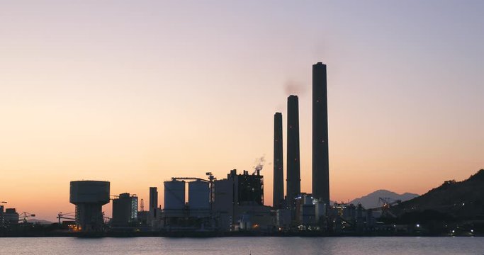 Lamma island Power Station in Hong Kong at sunset time