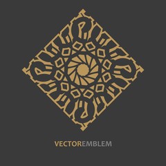 Mosaic arabic ornament. Vector outline rhomb emblem. Retro ornamental design.