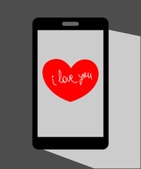 Heart Valentine on the mobile phone screen with love recognition, I love you 