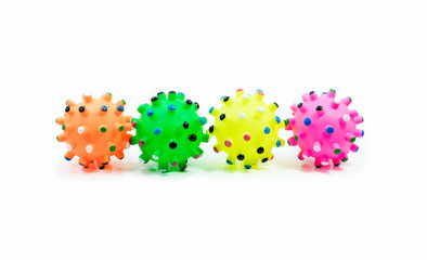 Pet supplies about rubber toys for pet isolated on white. Concept rubber toys for dog or cat.