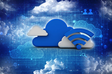 3d rendering Cloud online storage icons with WiFi