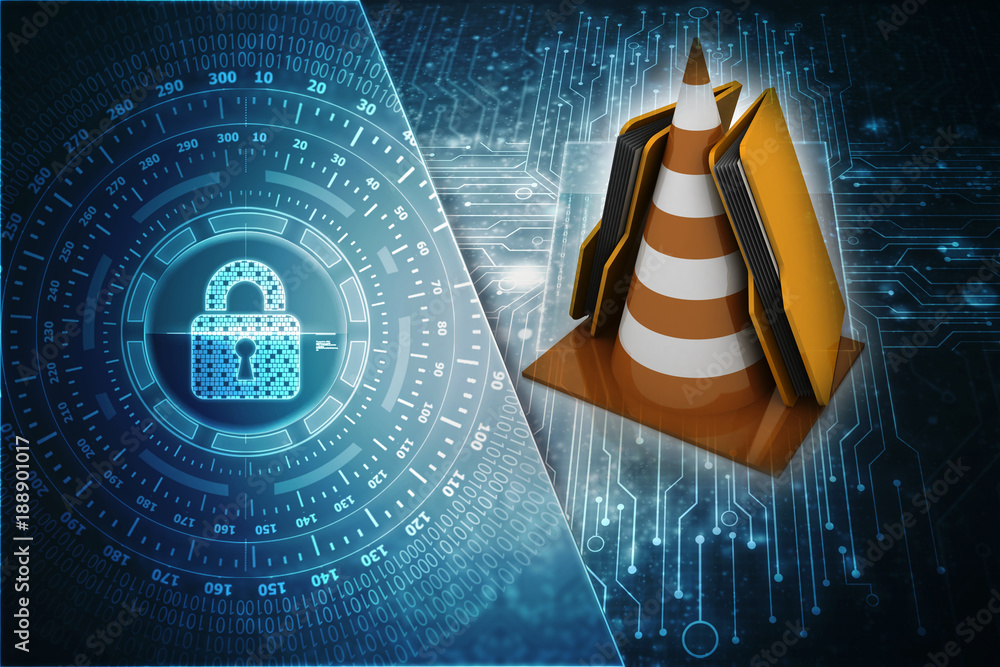 Poster 3d rendering folder icon with traffic cones