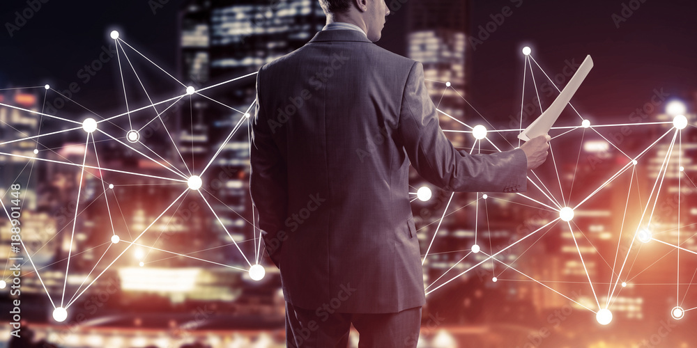 Poster concept of modern business networking that connect and cooperate