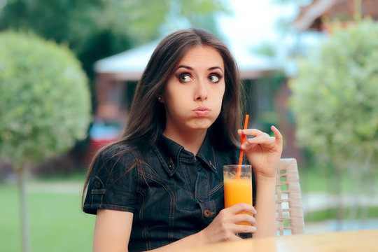 Bored Alone Woman Stood Up on A Restaurant Date