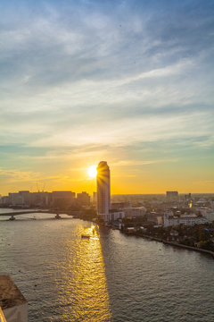 Pinklao Bridge Crossing The Chao Phraya River In Bangkok Thailand.