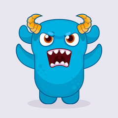Cute cartoon monster.  Crazy monster emotion. Cute monster illustration. 