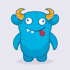 Cute cartoon monster.  Crazy monster emotion. Cute monster illustration. 