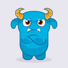 Cute cartoon monster. Grumpy monster emotion. Cute monster illustration. 