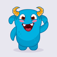 Cute cartoon monster. Happy monster emotion. Cute monster illustration. 