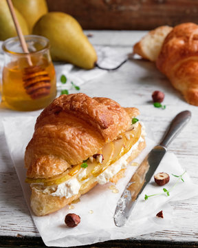 Croissant With Pear, Cream Cheese And Honey