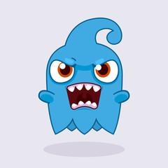 Cute angry monster. Angry monster emotion. Cute ghost illustration. 