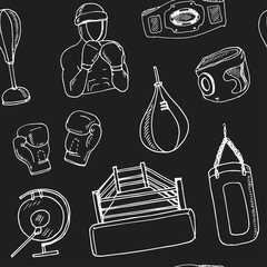 Hand drawn doodle boxing seamless pattern