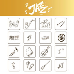 Hand drawn doodle jazz set.