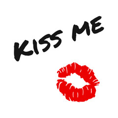 Kiss me. Phrase. Lips kiss. Red woman lips. Valentines day. Vector