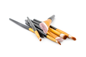 Makeup brushes on white background. Beauty concept.
