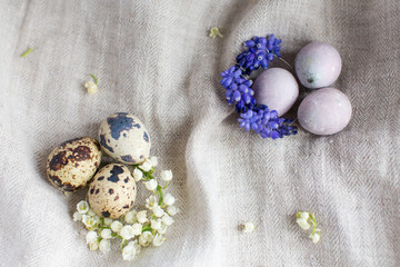 Easter eggs collored in pale purple