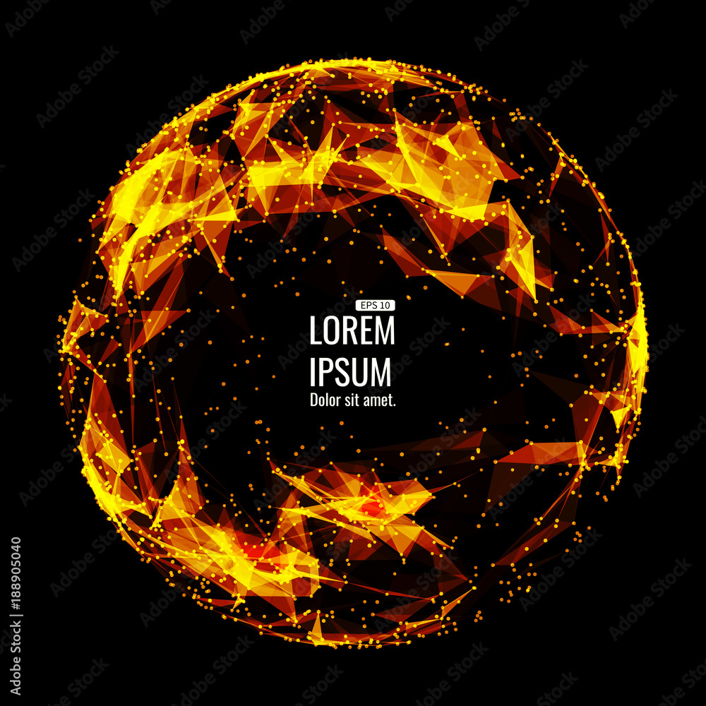 Poster abstract 3d illuminated distorted mesh sphere . neon sign . futuristic technology hud element . eleg
