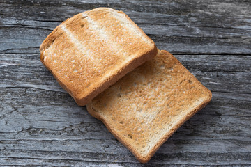 Toasts on the gray table.