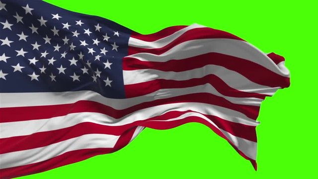 American flag waving on the wind on green background