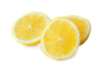 Fototapeta na wymiar Slices of fresh ripe lemon on white background