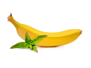 banana and mint leaf isolated in white  background