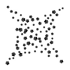 Monochrome Bear Footprints in Black and White. Prints of Paws with Big Claws for Petshop Design or for Goods for Pets. Simple Pattern for Print, Logo or Poster. Vector Confetti Background.