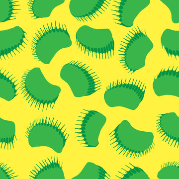 Hand drawn Venus flytrap seamless pattern. Clipping mask used.