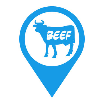 Icono plano localizacion BEEF en vaca azul