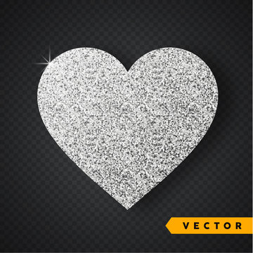 Vector Silver sparkles heart. Valentines Day Vector Sparkles and Glitters. Holiday Design.