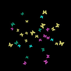 Spring Background with Colorful Butterflies. Simple Feminine Pattern for Card, Invitation, Print. Trendy Decoration with Beautiful Butterfly Silhouettes. Vector Background with Moth