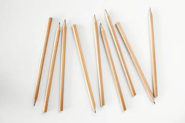Same colour many pencils on white background