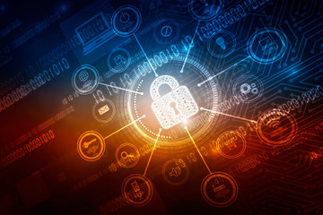 2d illustration Safety concept: Closed Padlock on digital background