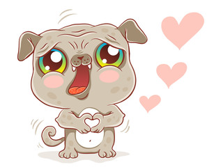 Pug in kawaii style.