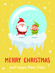Merry Christmas Happy New Year Poster Santa Elf