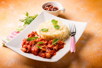 couscous with stew fish, selective focus