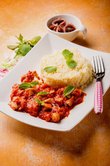 couscous with stew fish, selective focus