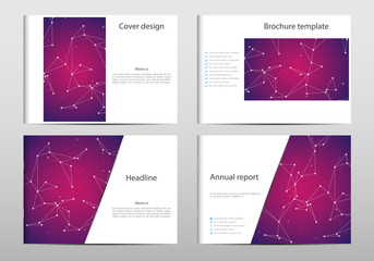 Fototapeta na wymiar Rectangle brochure template layout, cover, annual report, magazine in A4 size with molecule dna structure. Geometric abstract background. Vector illustration.