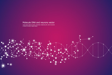 Vector molecule background, genetic and chemical compounds. Abstract connected lines with dots, medical, technological and scientific concept.