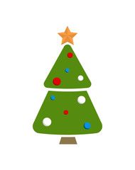 Christmas Tree Topped by Golden Star and Decorated