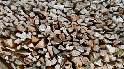 a pile of chopped  log ready to be used at the fire place in winter at Austria