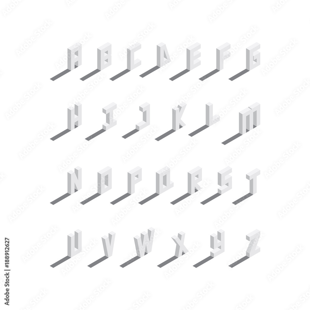 Fototapete isometric letters sequence from a to z. english font, drawn with shadows, isolated on white backgrou
