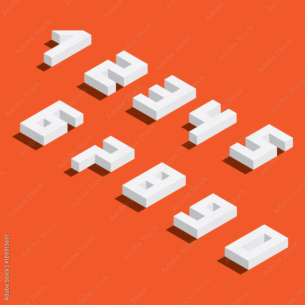 Fototapete vector set with numbers sequence from 1 to 9 and zero, drawn in isometry. isolated on bright backgro