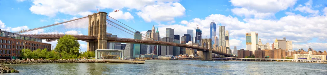 Papier Peint photo Lavable Brooklyn Bridge Panorama de pont de Brooklyn de New York City avec l& 39 horizon de Manhattan