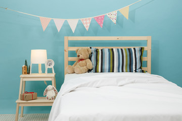 The bedroom for child, Modern blue bedroom for kid