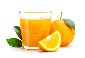 Glass of fresh orange juice isolate on white background, Fresh fruits Orange juice in glass with...