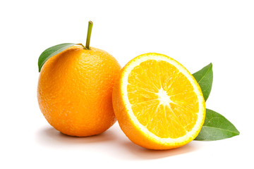 Oranges group freshly on a white background. Half of orange isolate on white background
