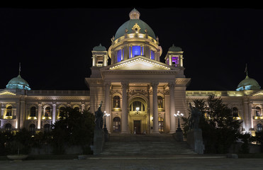 Fototapeta na wymiar Parliament of the Republic of Serbia in Belgrade at night